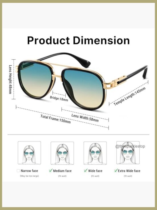 Oversized Double-Bridge Metal-Plastic Frame Aviator Sunglasses main image 6